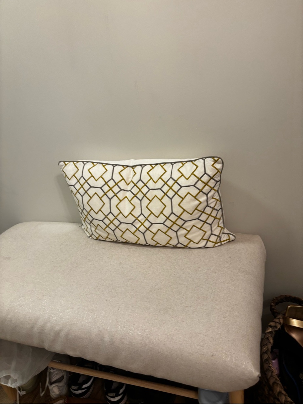 Decorative White Pillow with Gold Geometric Pattern - Home Accents DOWN